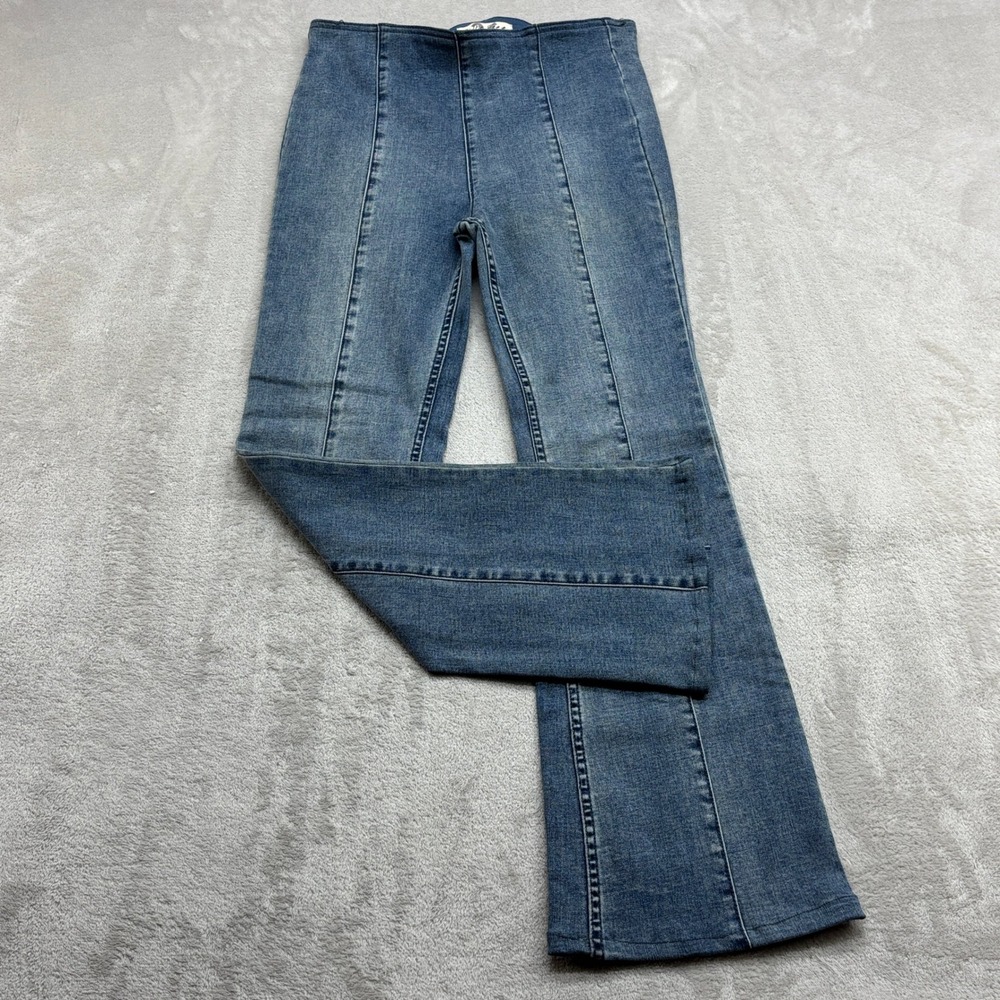 We The Free Flare Jeans Womens 26 Blue Pull On HR Seamed Retro 70s Boho Denim
